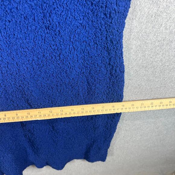 By Anthropologie Textured Mini Dress Bodycon Ruffle Smocked Womens L Blue NWT - Picture 11 of 12